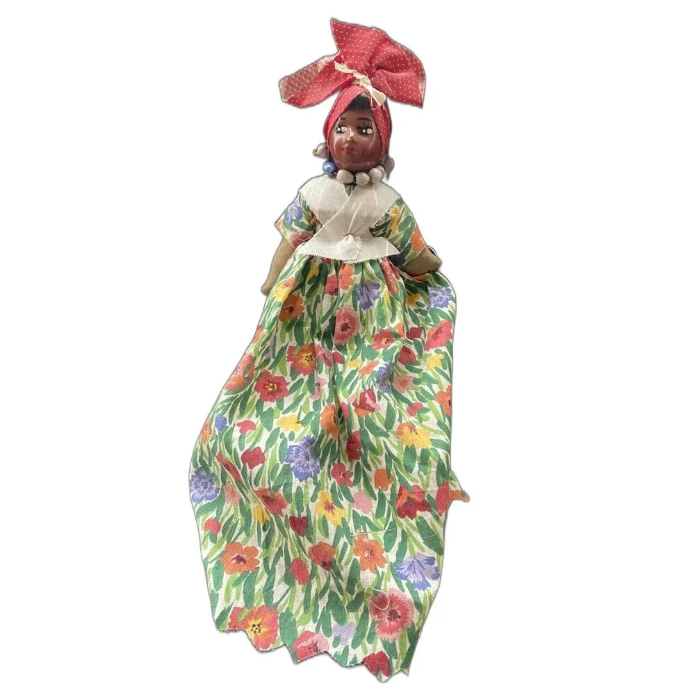 Miss Jamaica Vintage Caribbean Doll Cloth Handmade‎ Handpainted Folk Art 40s-60s